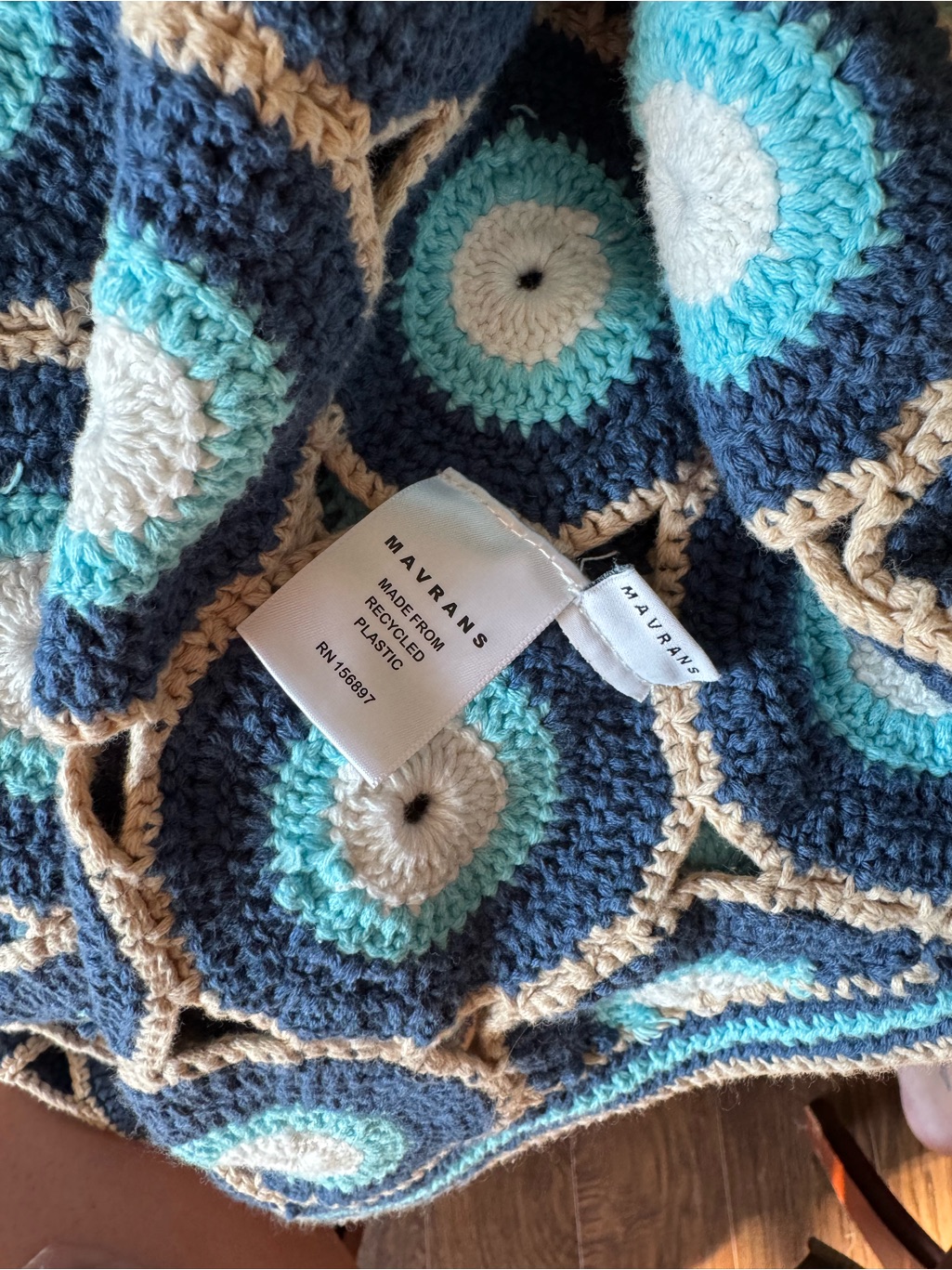 Men’s Crochet Button-Down Shirt Jacket - Blue & Cream Circle Motif — image 4 of 4